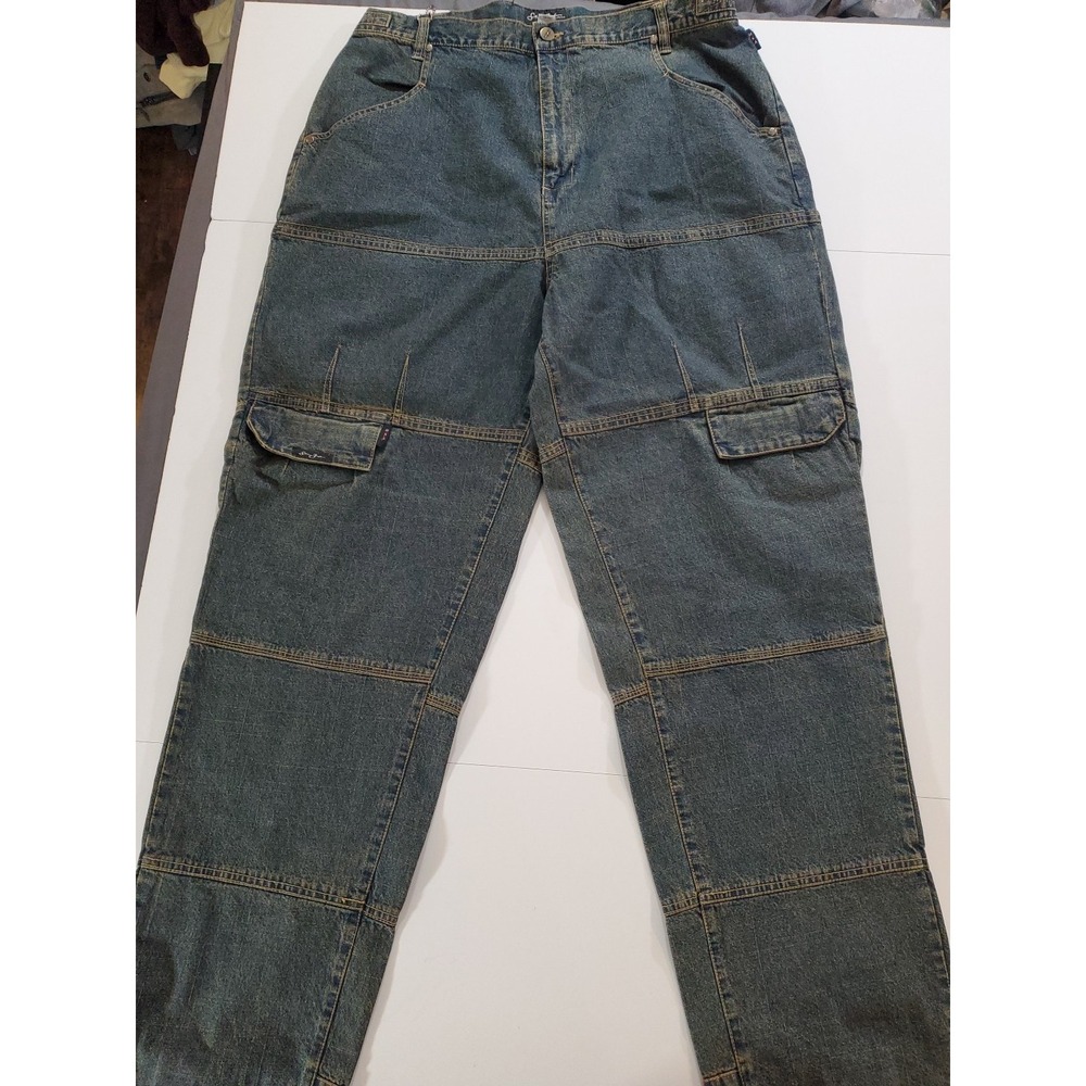 VTG Sean John Mens 42x34 Blue Denim‎ Cargo Jeans Baggy Y2K Hip Hop Adjustable